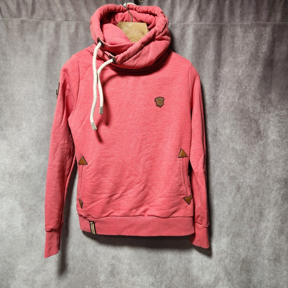 womens NAKETANO sun-washed Red Hoodie Sweatshirt pullover Size M rope drawstring